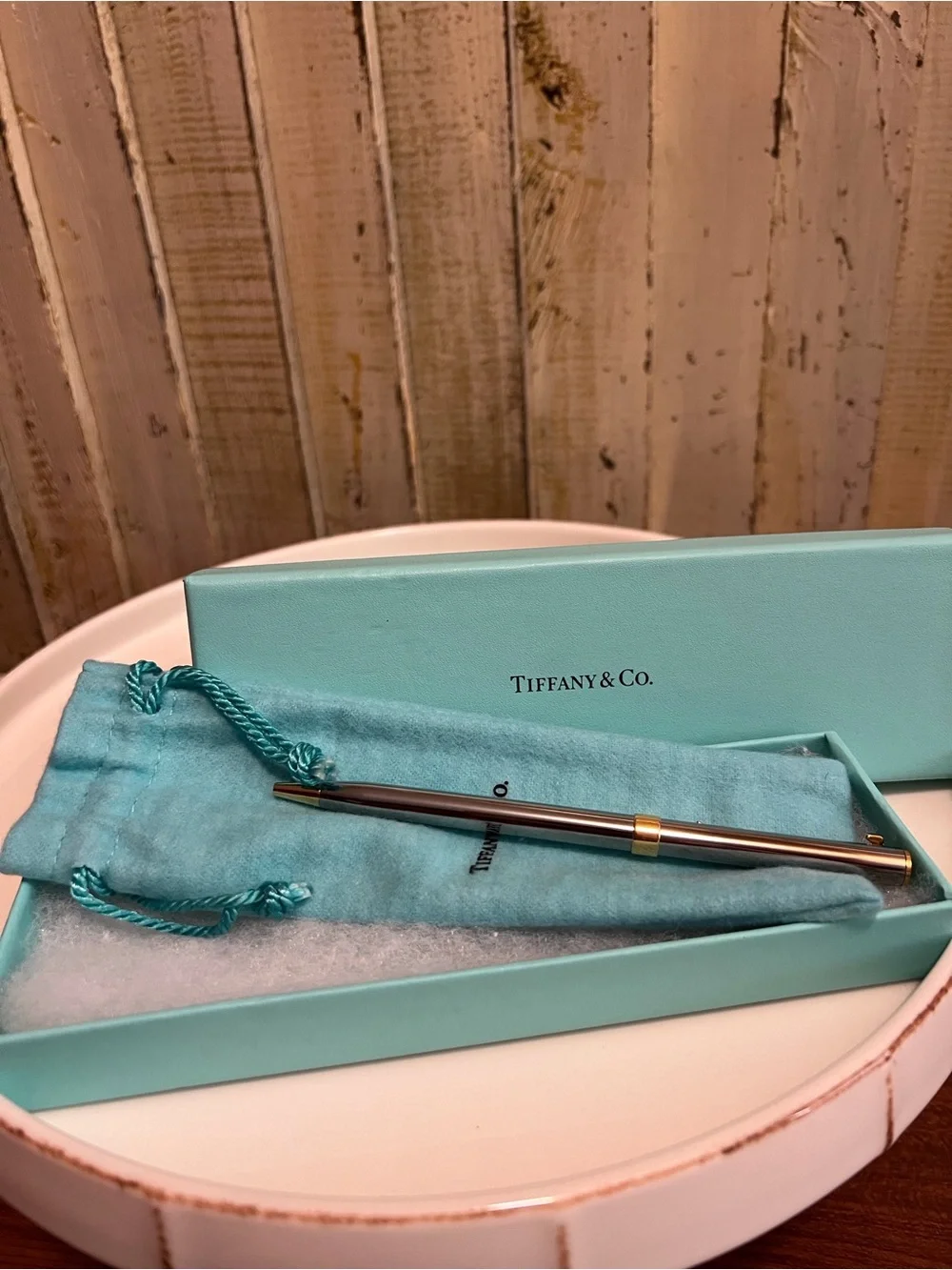 Tiffany & Co. T-Clip Ballpoint Pen, Sterling Silver & Gold Accent, Complete Set
